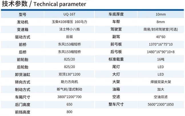 UQ-16T矿用运输车技术参数